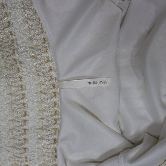 Hello Miss Gold Dress Size L BodyCon Lace Arms Deep Scoop Back - Picture 5 of 6